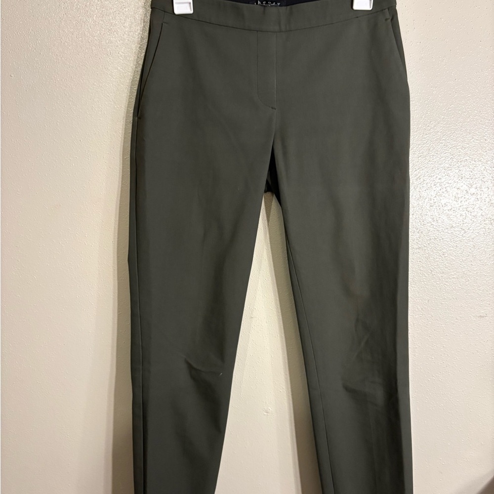 Theory Khaki Tailored Trousers Hunter Green